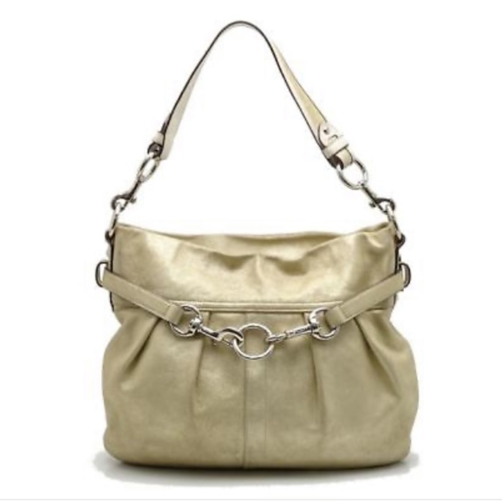 Authentic COACH One Shoulder Bag 8B33 Leather Gold